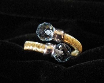 Ross Simons 18K over Sterling Silver ByPass Ring, Pale Blue Stones, Size 6