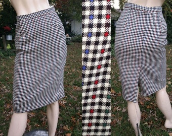 80s Skirt, Vintage Pencil Skirt, Saks Fifth Avenue Skirt in Colorful Hounds Tooth, 80s Costume, Vintage Skirt Size 4