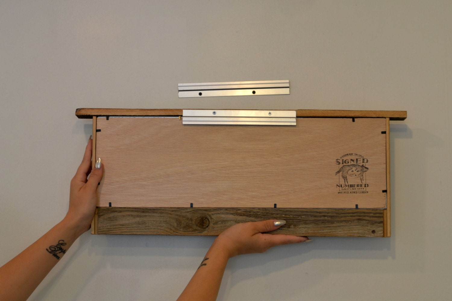 Entryway Mirror with Four Coat Hooks Rustic Reclaimed Wood