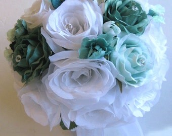 Wedding bouquet Bridal Silk flowers BLACK GREEN WHITE Daisy