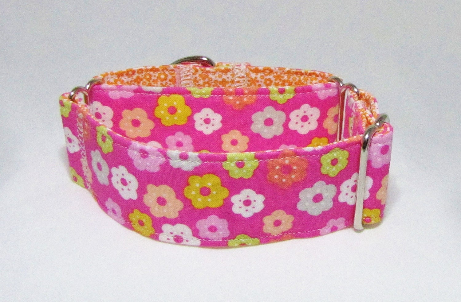 1.5 Martingale Collar Pink Orange Cute Flower Whippet