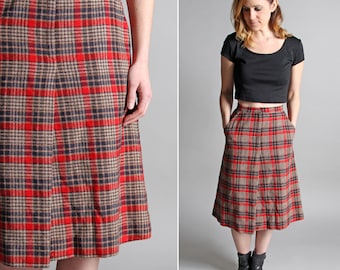 Vintage Studious A-line Skirt - Straight A-line Knee Length Red Tan Brown Fall Collegiate - Size Small S