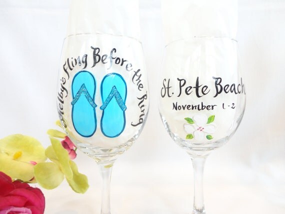 Items Similar To Bachelorette Party Personalized Flip Flop Hand Painted Wine Glasses