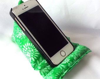 Cell Phone and iPod Pillow Stand in Green Floral Batik
