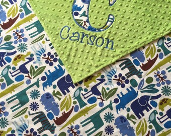 Zoo Animal Baby Blanket- Personalized Baby Blanket- Minky baby blanket- Animal Nursery Blanket