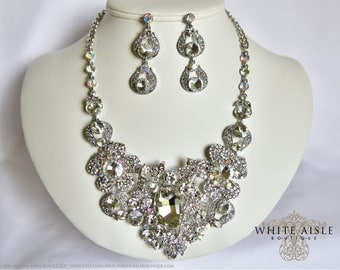 Wedding Jewelry Set, Crystal Bridal Statement Necklace Earrings, Bridal Earrings, Vintage Style