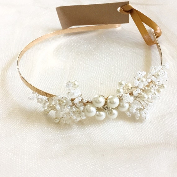 White Flowers Headband Bridal Headband Pearl by amuandpri on Etsy