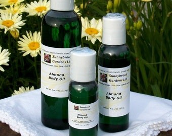 Almond Body Oil, all natural, vegan friendly, handcrafted with essential oil, three convenient sizes to choose for sample, travel or home