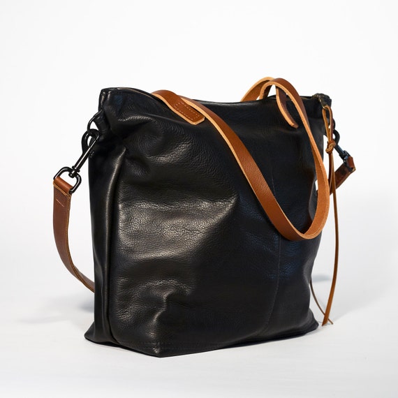 summer sale Black Leather Bag Large black leather Laptop bag