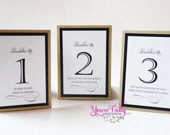 Black Gold Glitter Stand up table number for wedding reception, new years eve or Bat Mitzvah