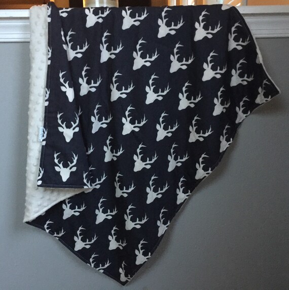 Minky Blanket Buck Forest Deer Blanket Navy and by WatchMyDive