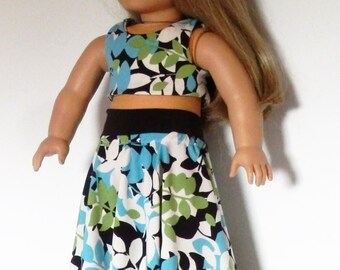 Floral Maxi Skirt with Crop Top fits American Girl Doll Clothes 18"