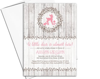 Woodland baby shower invitations girls | deer baby shower invite | rustic wood invitation | printable or printed - WLP00755