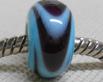 Blue with Black Swirl Large Hole Handmade Lampwork Bead European Charm Bracelet Bead