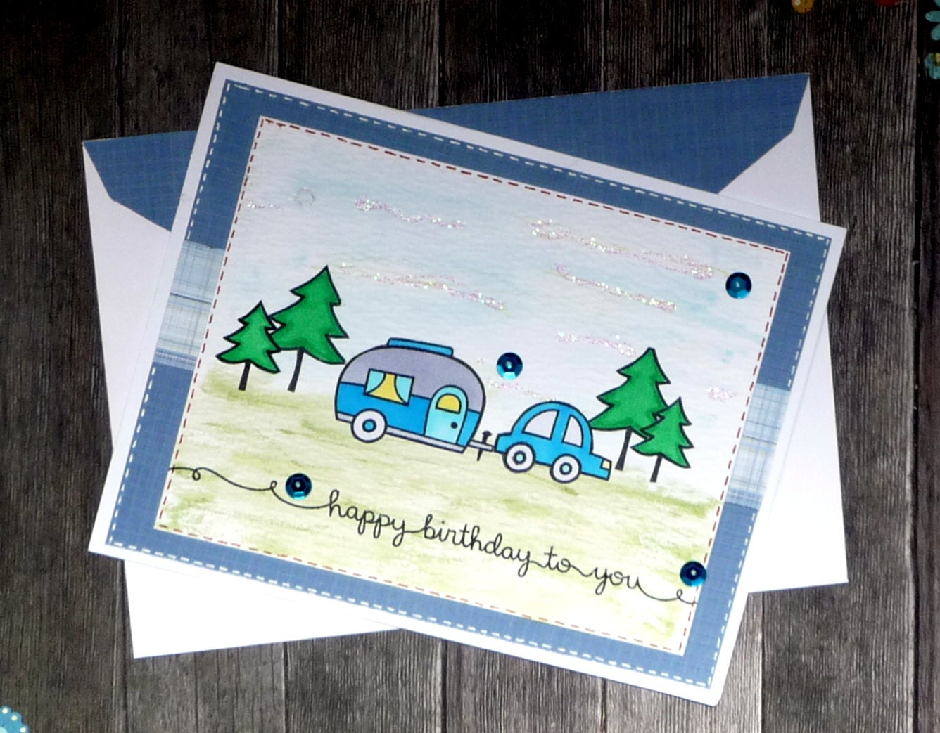 Happy Birthday RV Camping Greeting Card Handmade Paper Card