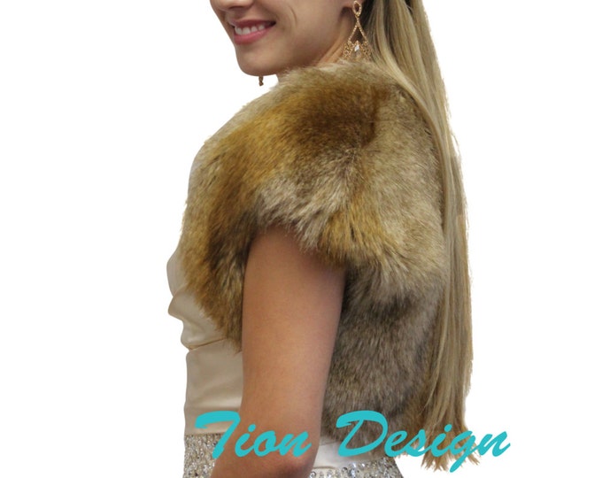 Easter Sale Bridal Bolero, faux fur bolero jacket Vintage Brown, fur shrug, fur stole, fur coat, fur shawl