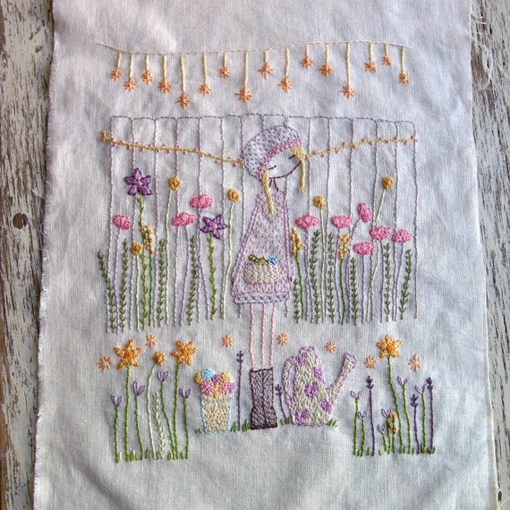 flower gardener hand embroidery pattern PDF