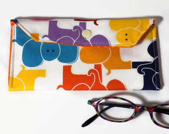 Reading glasses case, fabric eyeglass case, glasses holder, sunglasses case, lightly padded eyeglasses pouch, elephants