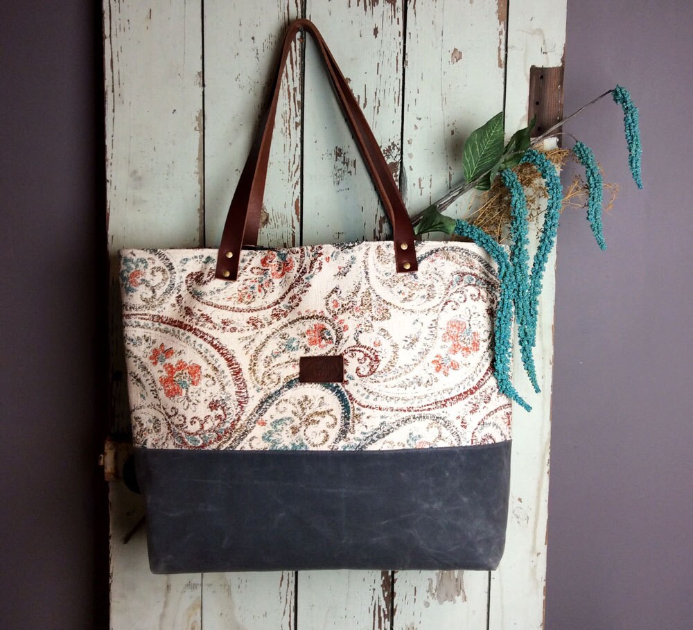 Paisley and Canvas and Tapestry Tote Bag Market bag waxed