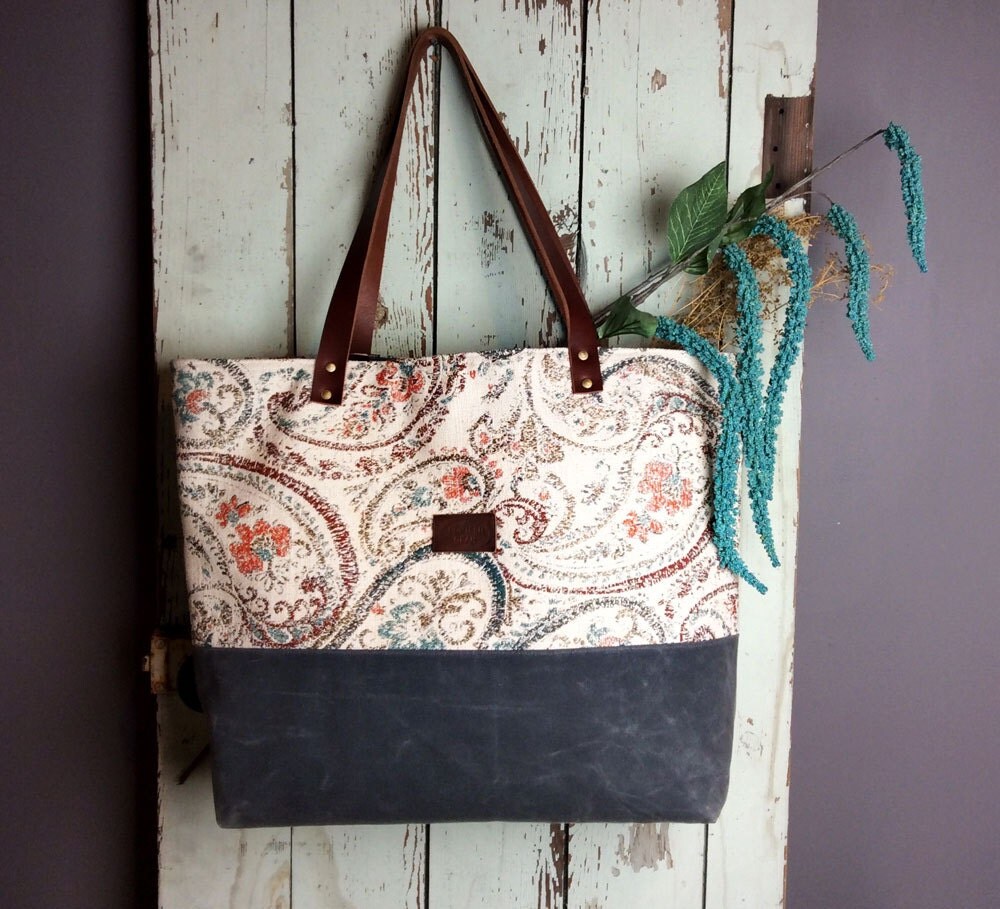 Paisley And Canvas And Tapestry Tote Bag Market Bag Waxed