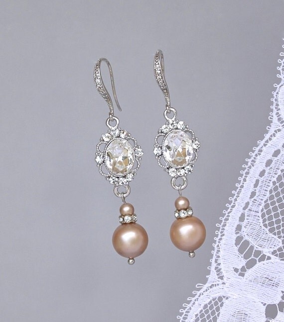 Champagne Pearl Earrings Vintage Bridal Earrings Pearl