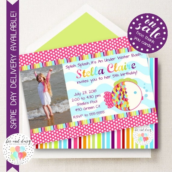 Rainbow Fish Invitation, Rainbow Fish Birthday Invitation, Rainbow Fish Party, Girl First Birthday, Girl Birthday, Rainbow Fish Invite Il_570xn