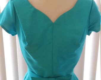 Vintage 1950s 1960s turquoise wiggle dress mad men small sm vlv