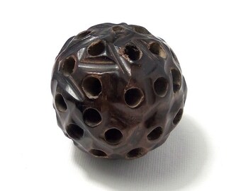 Ebony Wood "Seed Pod" Focal Bead, 30mm - 40mm, Carved Wooden Beads, Round, Natural Wood Beads, Large, Big, 1 pc - ID 2153