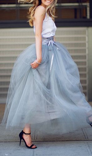 Long Silver Gray tulle tutu skirt, maxi skirt, color of your chose