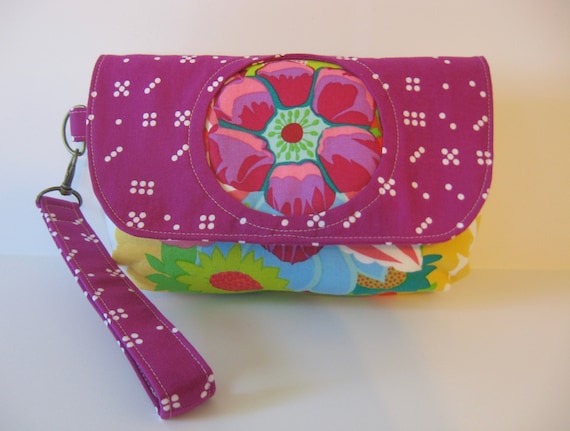 Morning Glory Wristlet Clutch Pouch Small Bag in Hand Drawn