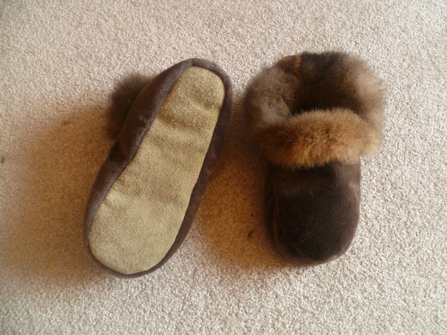 New Zealand Possum Natural Brown Fur Moccasin Style Slippers