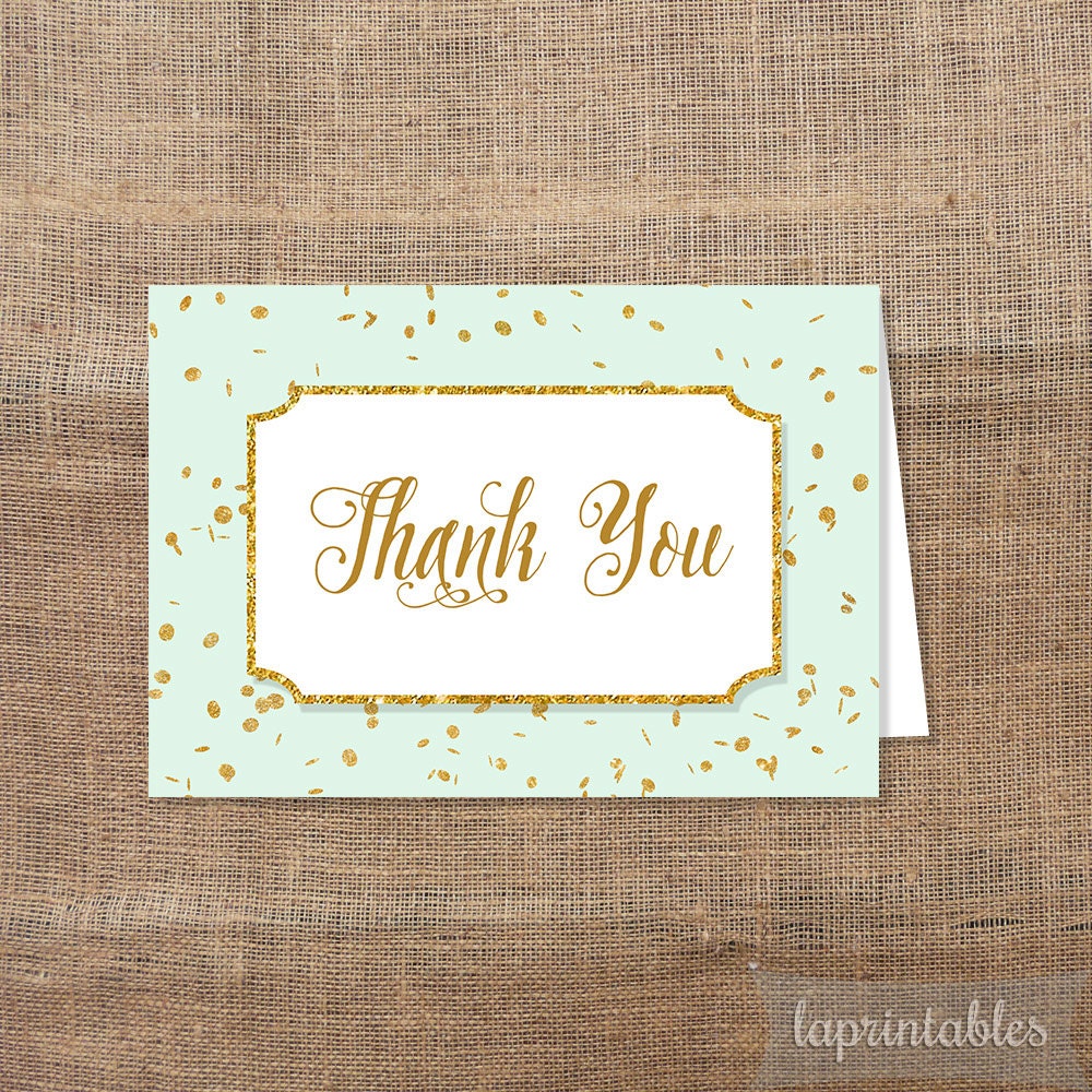Mint and Gold Thank You Card Mint and Gold Glitter Confetti