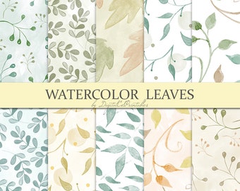 Watercolor leaves digital paper Watercolor digital paper Autumn leaves Leaf pattern leaf print Watercolor papers Digital scrapbook paper