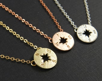 Compass Necklace, Compass Jewelry, Travel Necklace, Wanderlust Necklace, Bon Voyage, Graduation Gift, Gold Compass Silver Compass, Rose Gold