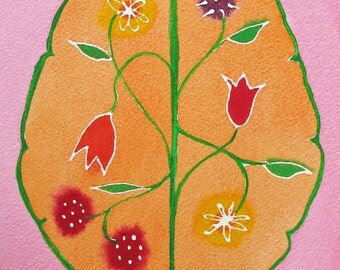 Wild Mind Garden 2 - original watercolor painting of brain