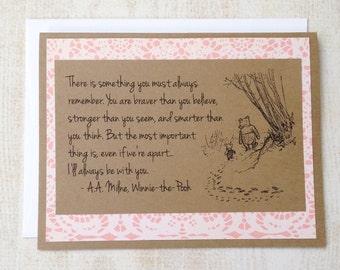 Always Remember - Winnie the Pooh Quote - Classic Piglet and Pooh Note Card Pink Lace Border