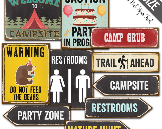 Camping Party Signs, Camping Party Decor, A3 size, Instant Download, Print your own