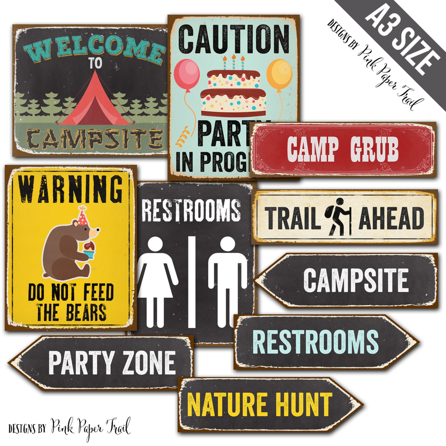 Camping Party Signs Camping Party Decor A3 size Instant