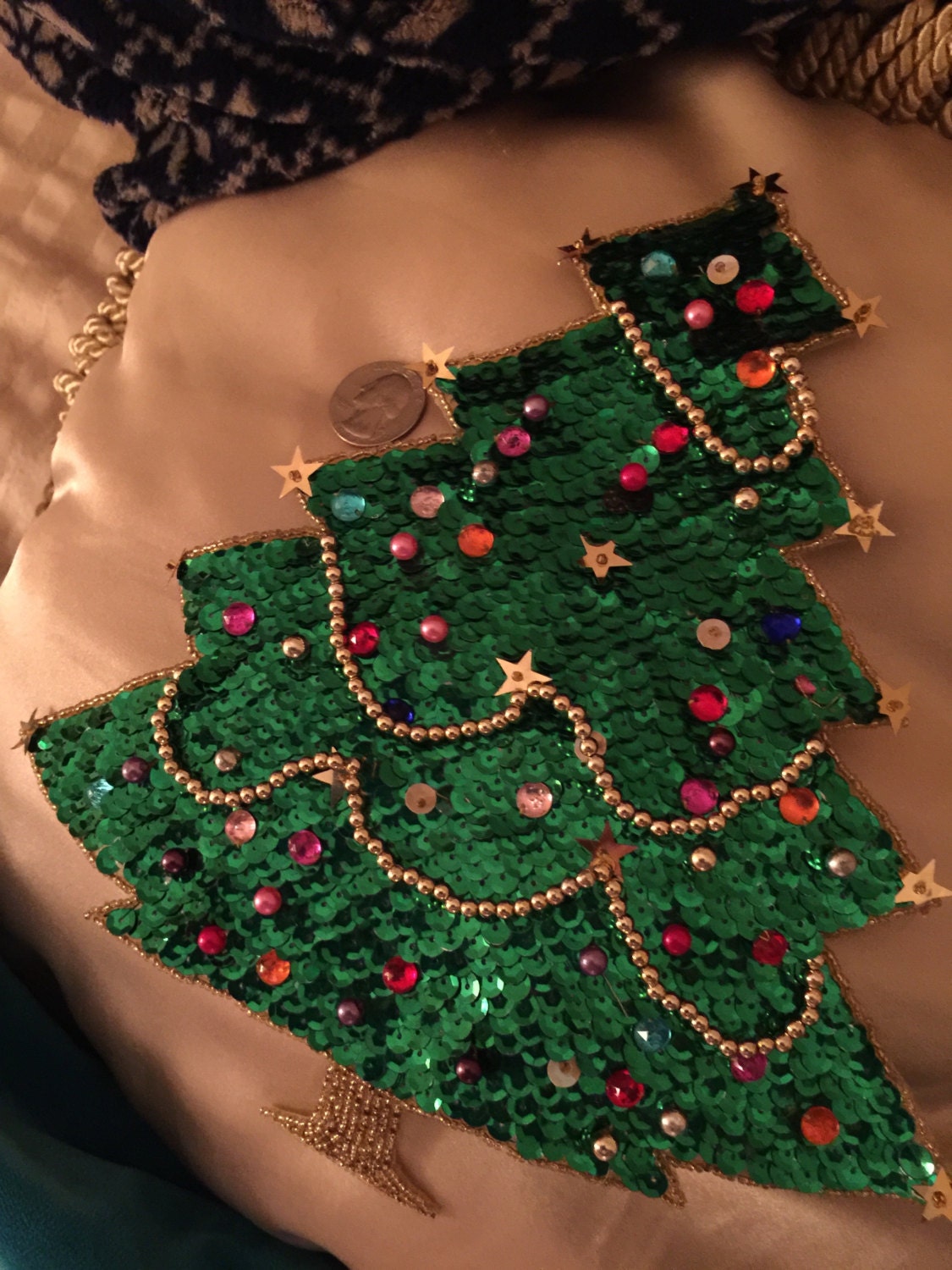 Sequin appliqué Christmas tree large/about 10tall Gold