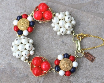Reclaimed Vintage Bracelet, Bridesmaid Gift, Wedding Bracelet, Vintage Earring Bracelet, Gift Under 40,Cluster Earrings - Liberty Belle