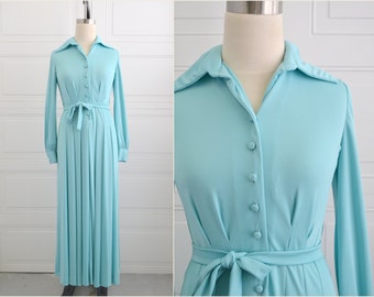 1970s Aqua Maxi Dress