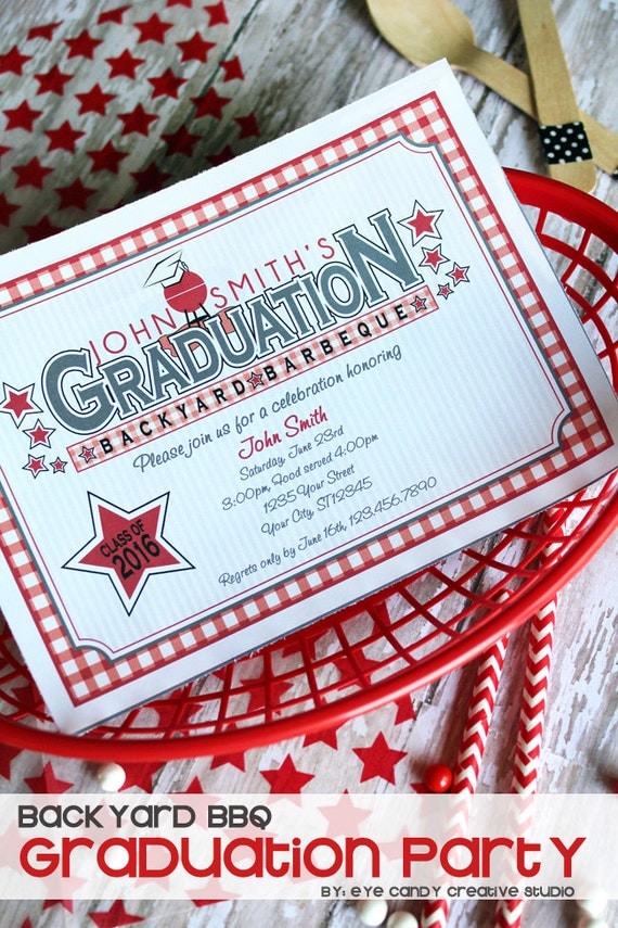 GRADUATION - Backyard BBQ - Graduation INVITE - custom School Colors included Il_570xn