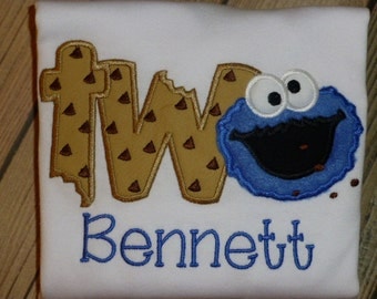 Cookie Monster ONE or TWO Applique T Shirt or Bodysuit with Free Personalization