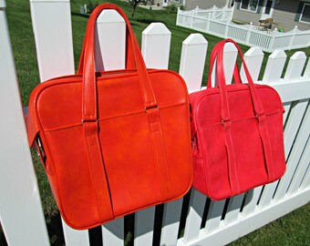 Vintage Samsonite Carry-On Bag - Samsonite Silhouette Messenger Bag - Choice of Strawberry Red or Tangerine Orange - Vegan Friendly