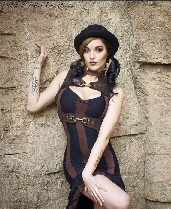 Steampunk Dress - Striped Dress - Made to Order - Halloween Dress by PatchedJester steampunk buy now online