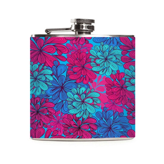 Items similar to Custom Floral Flask, Girly Gift Pretty Colorful ...