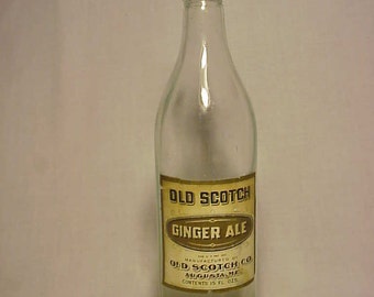 c1920s Old Scotch Ginger Ale Manufactured By Old Scotch Co. Augusta, Maine 15 Ounce Soda Bottle with paper label