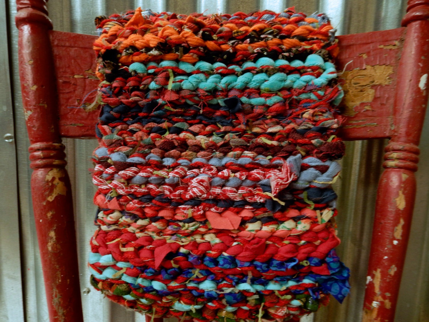 Colorful crochet Rag mat made with recycled clothing and