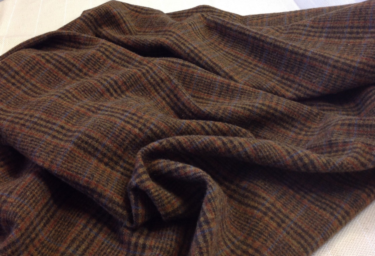 1/4 Yard, Brown Plaid Wool Fabric for Rug Hooking and Appliqué, W150