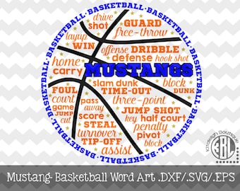 Mustang Basketball Word art File INSTANT DOWNLOAD in dxf/svg/eps for use with programs such as Silhouette Studio and Cricut Design Space
